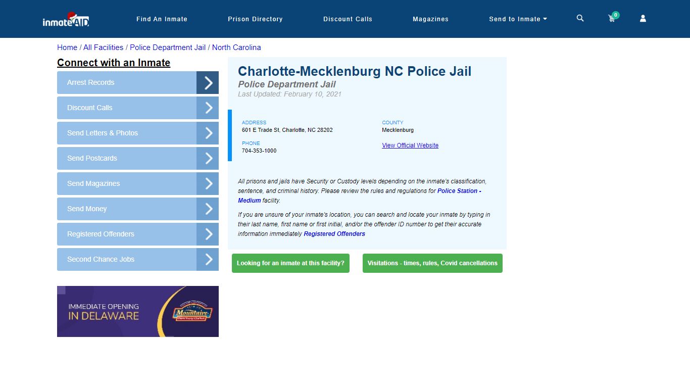 Charlotte-Mecklenburg NC Police Jail - InmateAid